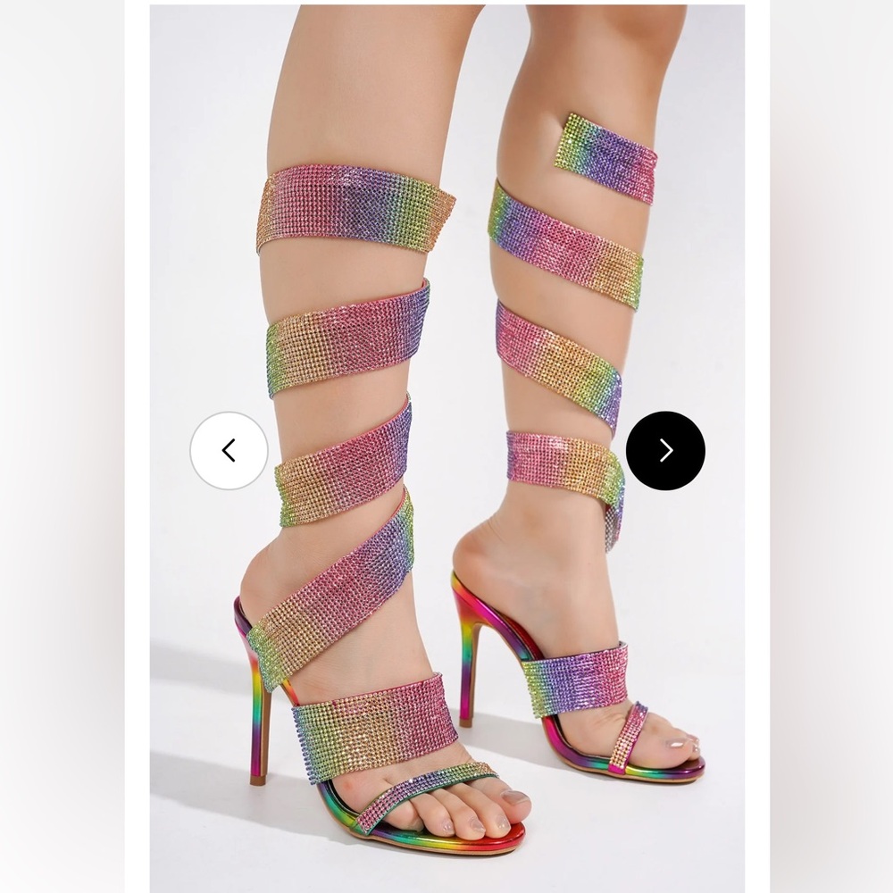 •CAPE ROBBIN• “Fred” Thick Strap Rhinestone Lace-up Heels - Multi // NIB - Picture 4 of 16